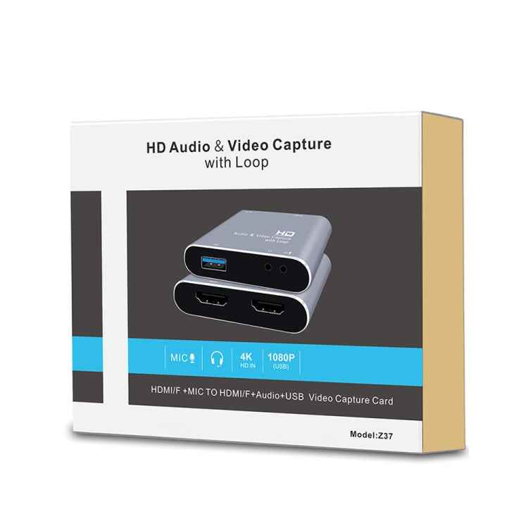 Z37 HDMI Female + Mic to HDMI Female + Audio + USB HD Video & Audio Capture Card with Loop