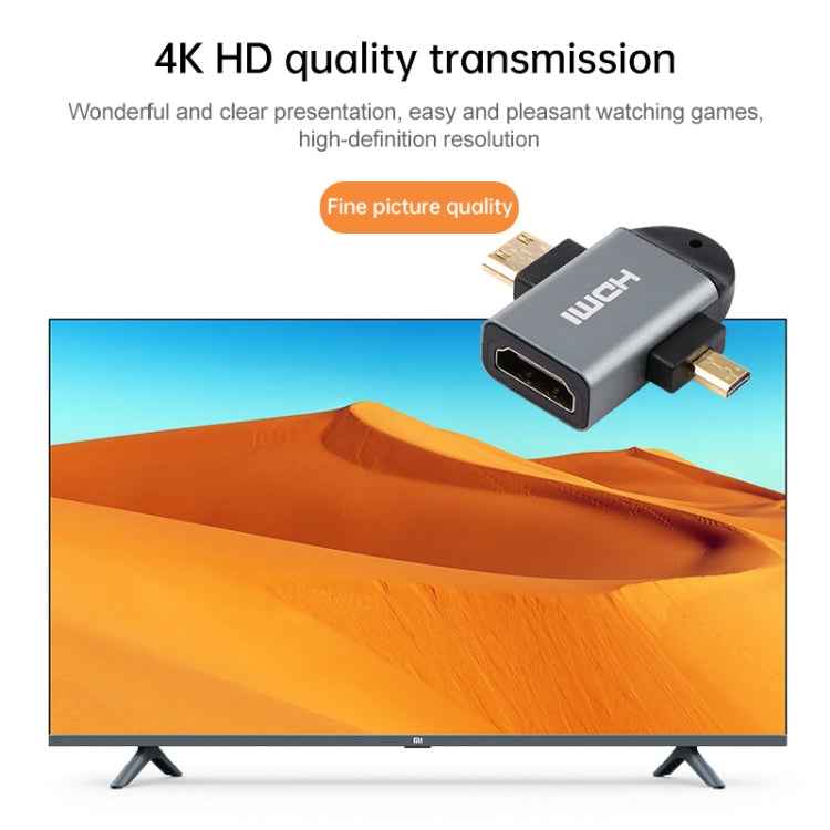 2 in 1 Mini HDMI Male + Micro HDMI Male to HDMI Female Gold-plated Head Adapter