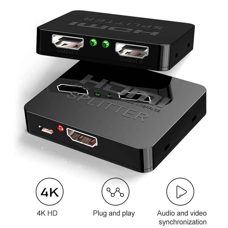 1x2 Mini HDMI Amplifier Splitter, Support 3D & 4K x 2K