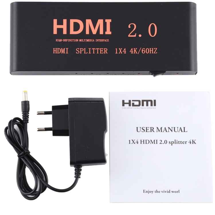 CY-042 1X4 HDMI 2.0 4K/60Hz Splitter, EU Plug