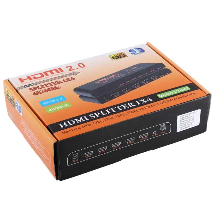 CY-042 1X4 HDMI 2.0 4K/60Hz Splitter, EU Plug