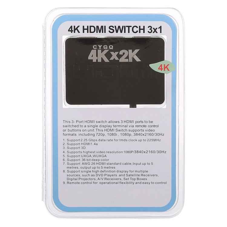 4K 3 Ports HDMI Switch with Remote Control