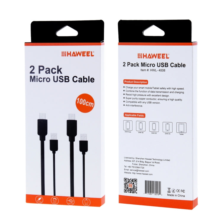 2 cables de carga y sincronización de datos HAWEEL de 1 m de alta velocidad Micro USB a USB para Galaxy, Huawei, Xiaomi, LG, HTC y otros teléfonos inteligentes.