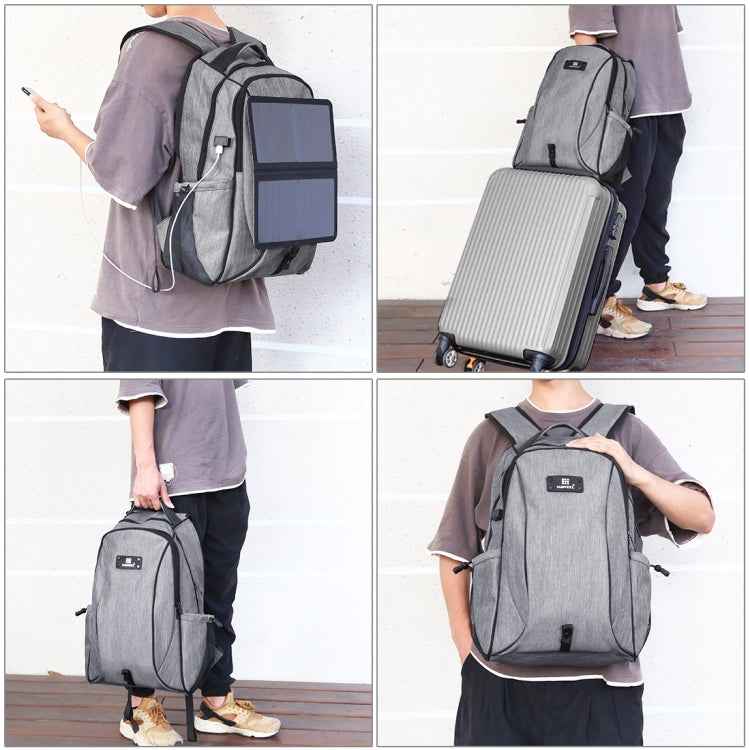 HAWEEL 14W Foldable Removable Solar Power Outdoor Portable Canvas Dual Shoulders Laptop Backpack, USB Output: 5V 2.1A Max