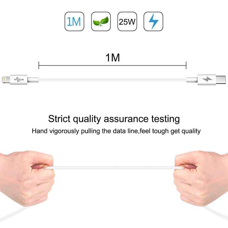HAWEEL 25W 3A USB-C / Type-C to 8 Pin PD Fast Charging Cable for iPhone, iPad, Cable Length:1m