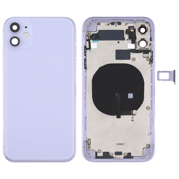 Tapa trasera de batería (con teclas laterales, bandeja para tarjetas, cable flexible de encendido y volumen y módulo de carga inalámbrica) para iPhone 11