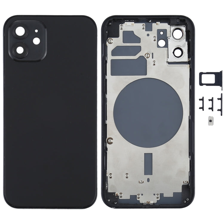 Back Housing Cover with SIM Card Tray & Side Keys & Camera Lens for iPhone 12(White), Back Housing Cover for 12, For iPhone 12(with SIM Card Tray), For iPhone 12(with Card Tray)