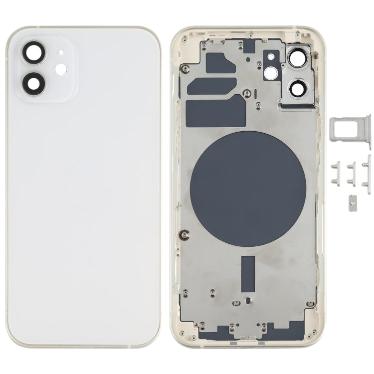 Back Housing Cover with SIM Card Tray & Side Keys & Camera Lens for iPhone 12(White), Back Housing Cover for 12, For iPhone 12(with SIM Card Tray), For iPhone 12(with Card Tray)