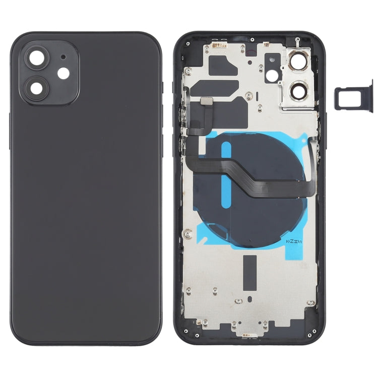 Tapa trasera de batería (con teclas laterales, bandeja para tarjetas, cable flexible de encendido y volumen y módulo de carga inalámbrica) para iPhone 12