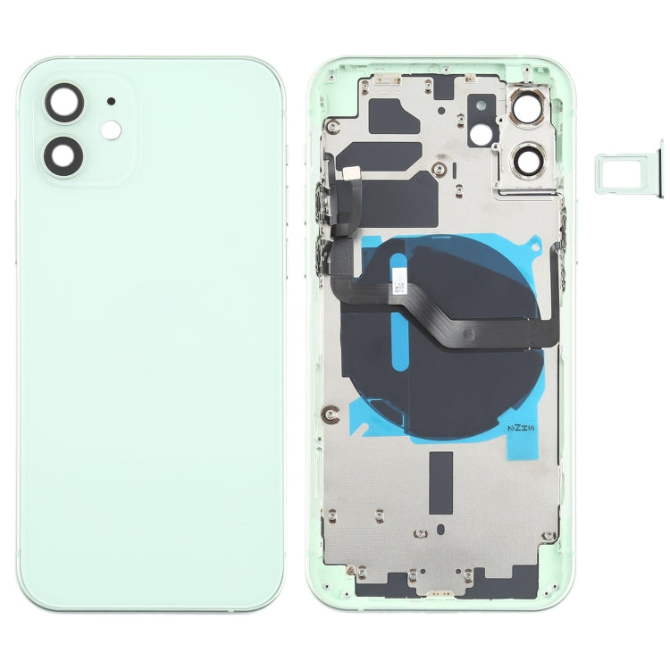 Tapa trasera de batería (con teclas laterales, bandeja para tarjetas, cable flexible de encendido y volumen y módulo de carga inalámbrica) para iPhone 12