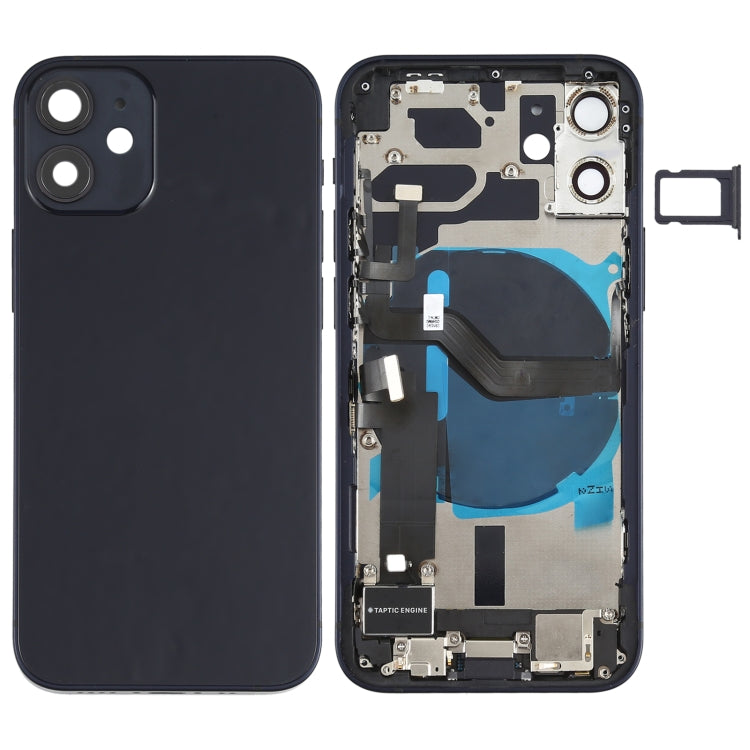 Tapa trasera de batería (con teclas laterales, timbre, motor, lente de cámara, bandeja para tarjetas, botón de encendido, botón de volumen, puerto de carga y módulo de carga inalámbrica) para iPhone 12 Mini.