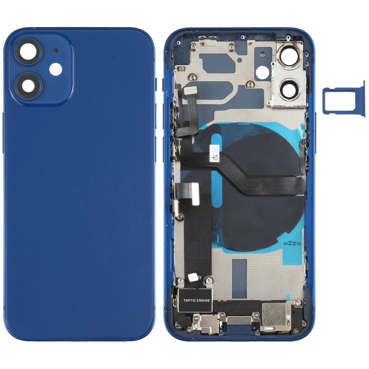 Tapa trasera de batería (con teclas laterales, timbre, motor, lente de cámara, bandeja para tarjetas, botón de encendido, botón de volumen, puerto de carga y módulo de carga inalámbrica) para iPhone 12 Mini.