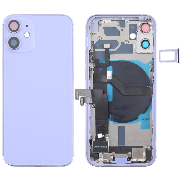 Tapa trasera de batería (con teclas laterales, timbre, motor, lente de cámara, bandeja para tarjetas, botón de encendido, botón de volumen, puerto de carga y módulo de carga inalámbrica) para iPhone 12 Mini.