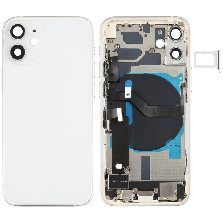 Tapa trasera de batería (con teclas laterales, timbre, motor, lente de cámara, bandeja para tarjetas, botón de encendido, botón de volumen, puerto de carga y módulo de carga inalámbrica) para iPhone 12 Mini.
