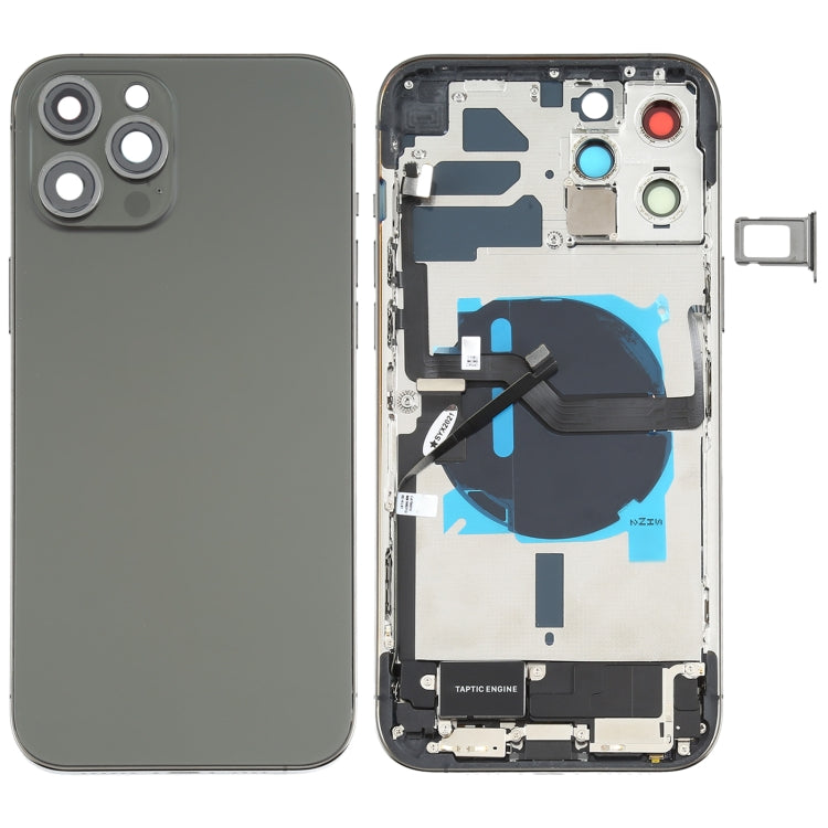 Tapa trasera de batería (con teclas laterales, timbre, motor, lente de cámara, bandeja para tarjetas, botón de encendido, botón de volumen, puerto de carga y módulo de carga inalámbrica) para iPhone 12 Pro Max.