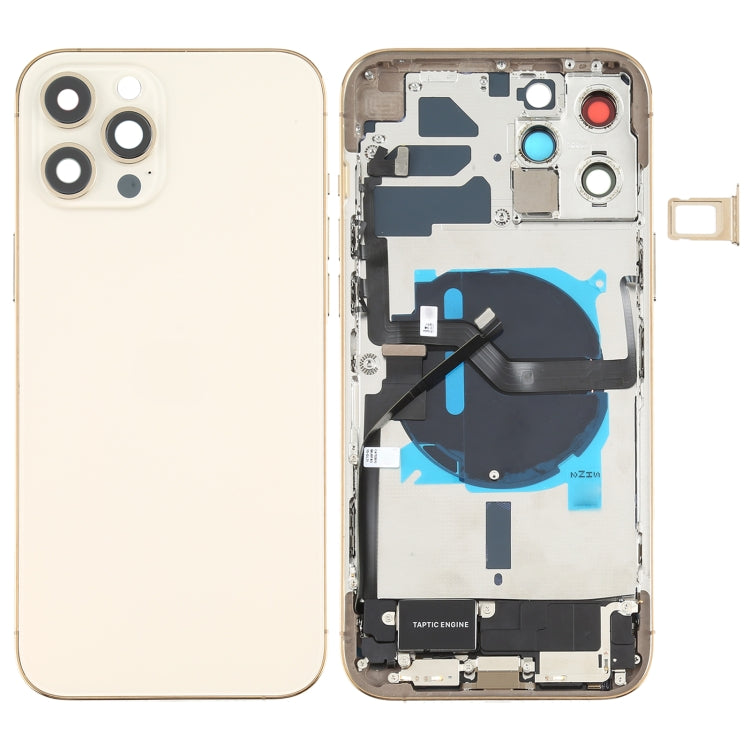 Tapa trasera de batería (con teclas laterales, timbre, motor, lente de cámara, bandeja para tarjetas, botón de encendido, botón de volumen, puerto de carga y módulo de carga inalámbrica) para iPhone 12 Pro Max.