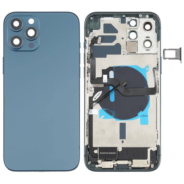 Tapa trasera de batería (con teclas laterales, timbre, motor, lente de cámara, bandeja para tarjetas, botón de encendido, botón de volumen, puerto de carga y módulo de carga inalámbrica) para iPhone 12 Pro Max.