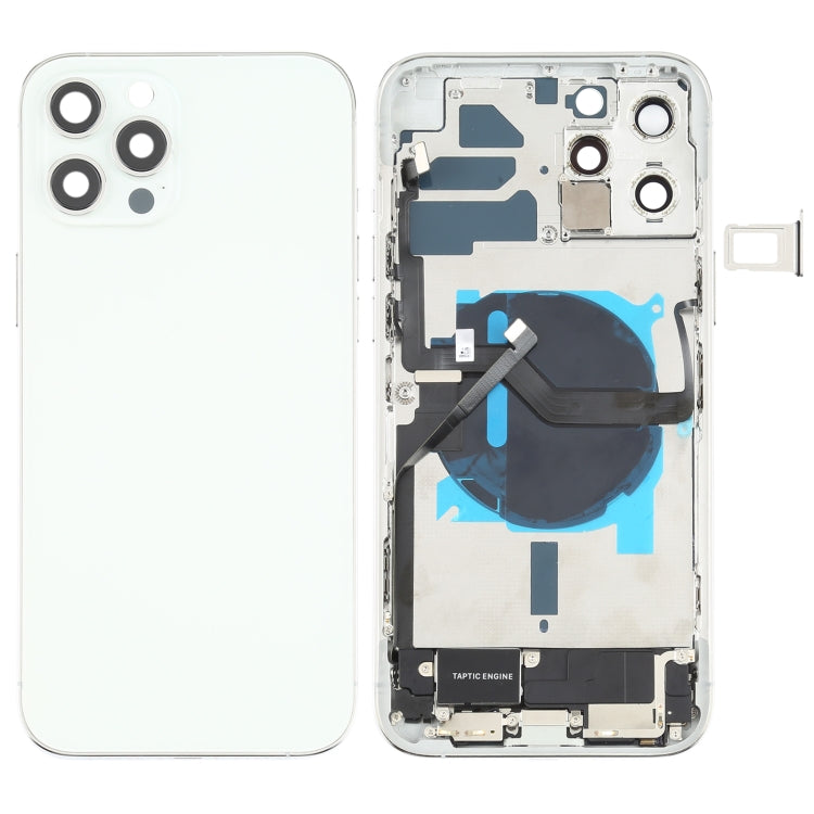 Tapa trasera de batería (con teclas laterales, timbre, motor, lente de cámara, bandeja para tarjetas, botón de encendido, botón de volumen, puerto de carga y módulo de carga inalámbrica) para iPhone 12 Pro Max.
