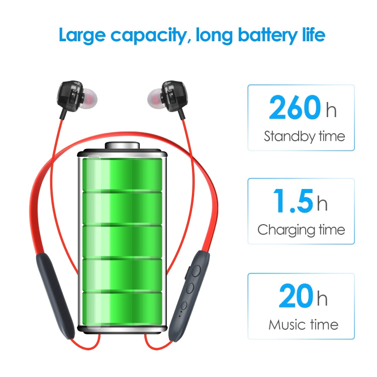 BH-I37 Bluetooth 5.0 Wire-controlled Bluetooth Earphone Built-in High-fidelity Microphone, Support Call, Red