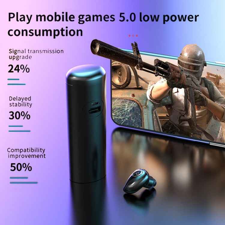 V21 Mini Single Ear Stereo Bluetooth V5.0 Wireless Earphones with Charging Box