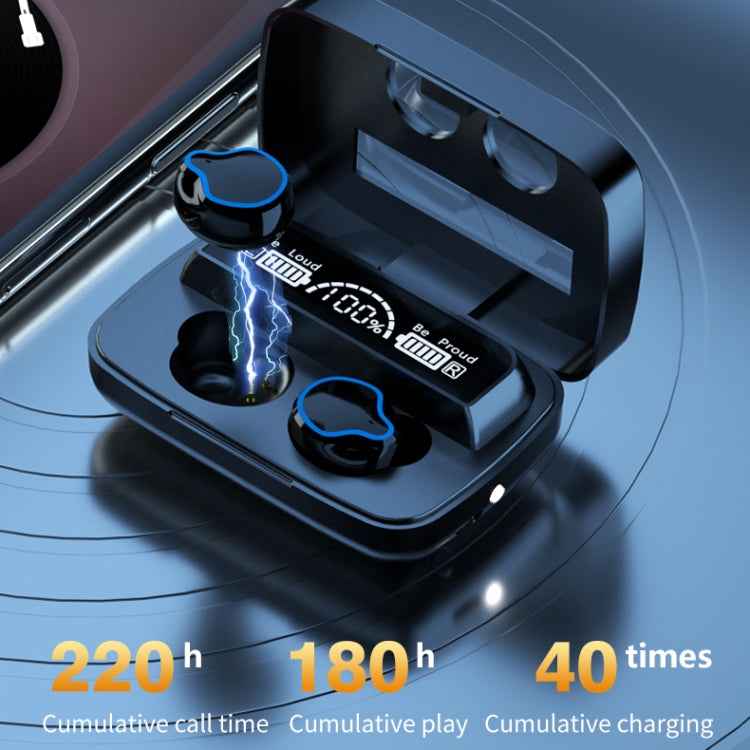 M9 Bluetooth 5.1 TWS Mirror Digital Display Wireless Bluetooth Earphone with Charging Box Flashlight , Support Touch & Siri & Battery Display