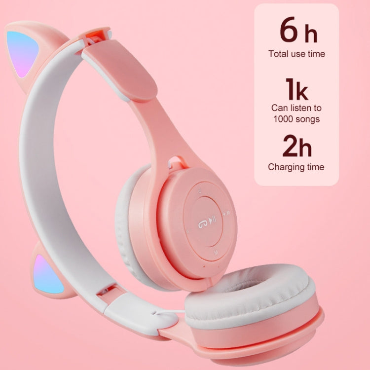 M6 Luminous Cat Ears Two-color Foldable Bluetooth Headset with 3.5mm Jack & TF Card Slot, Two-color Pink, Two-color Purple, Two-color White
