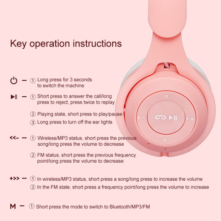 M6 Luminous Cat Ears Two-color Foldable Bluetooth Headset with 3.5mm Jack & TF Card Slot, Two-color Pink, Two-color Purple, Two-color White