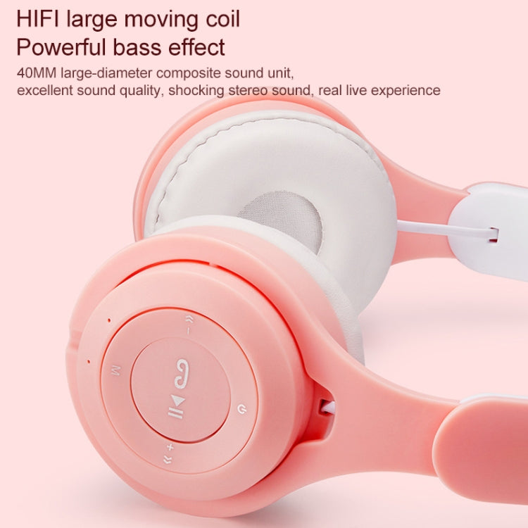 M6 Luminous Cat Ears Two-color Foldable Bluetooth Headset with 3.5mm Jack & TF Card Slot, Two-color Pink, Two-color Purple, Two-color White