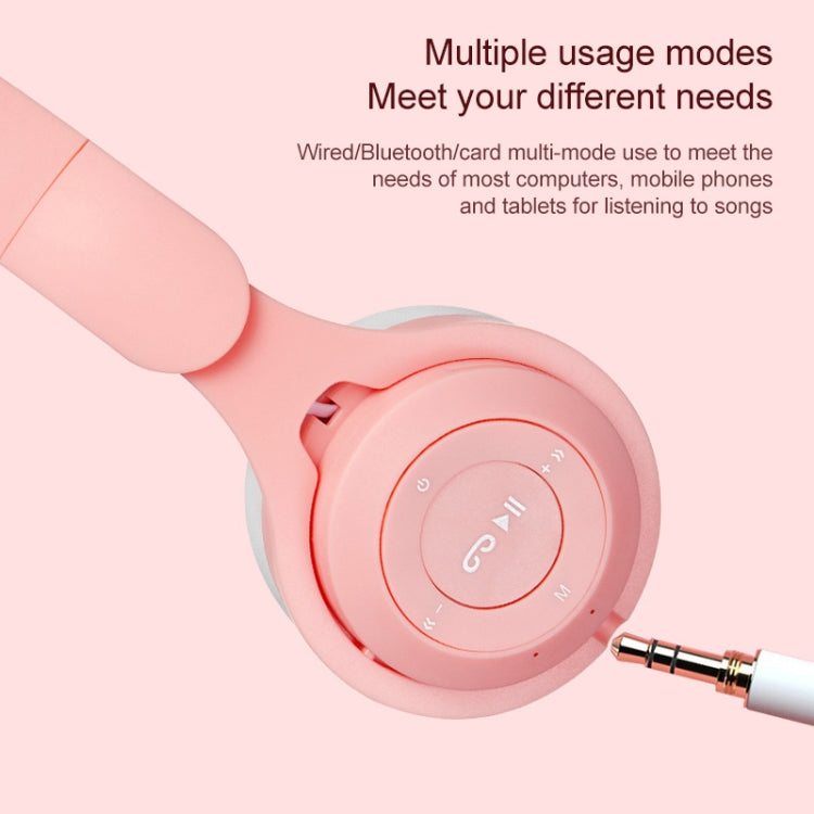 M6 Luminous Cat Ears Two-color Foldable Bluetooth Headset with 3.5mm Jack & TF Card Slot, Two-color Pink, Two-color Purple, Two-color White