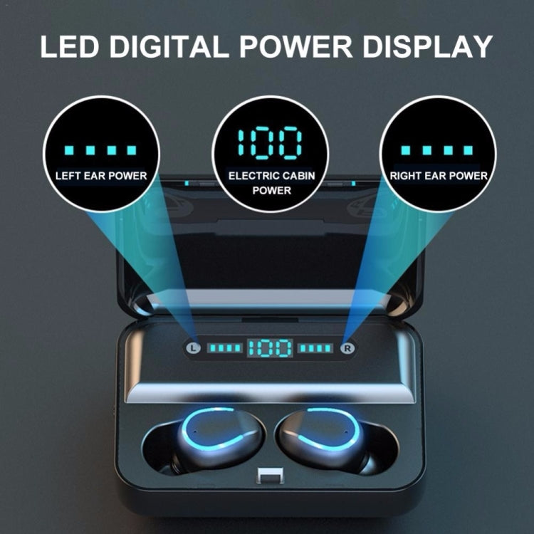 F9-5U Four-bar Breathing Light + Digital Display Noise Reduction Touch Bluetooth Earphone with Charging Box, F9-5U Black, F9-5U White