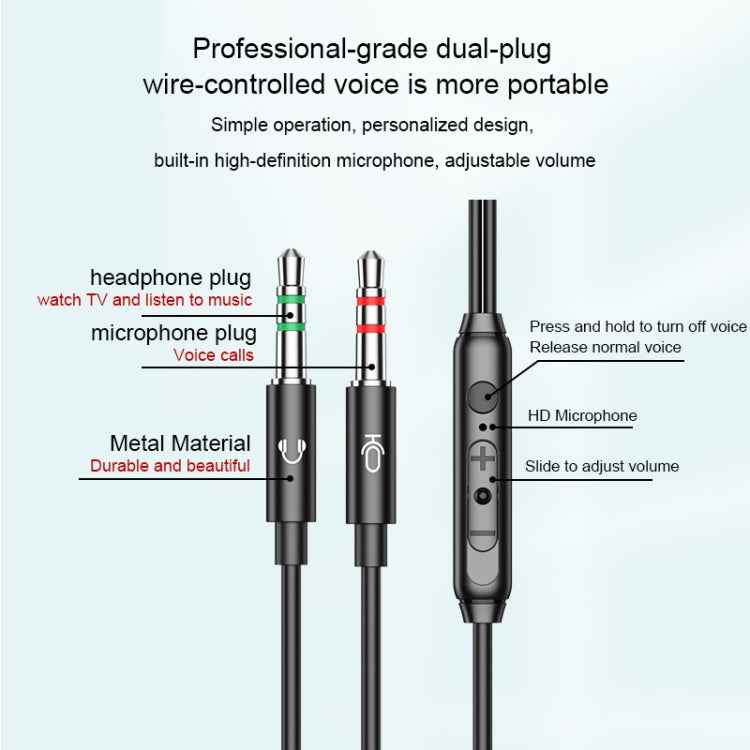 Langsdom V6 3.5mm Dual Plug Wired In-Ear Earphone with Microphone, Length: 2m