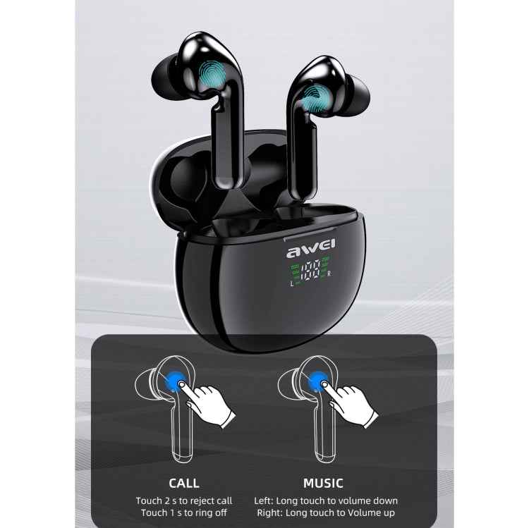 awei T15P Bluetooth V5.0 TWS Ture Wireless Sports LED Display Headset with Charging Case