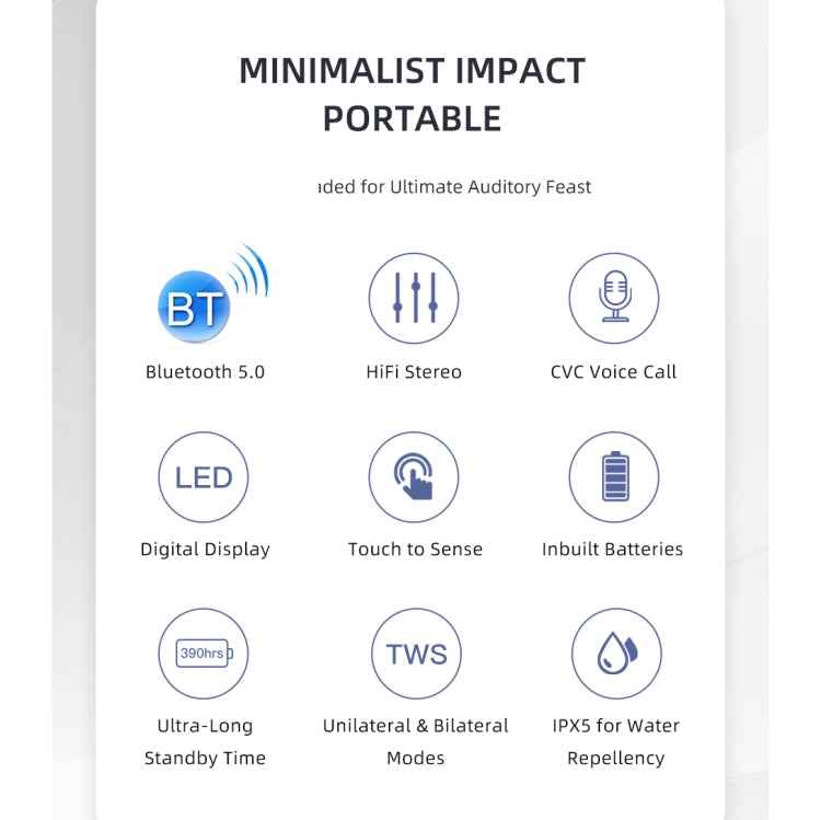 awei T15P Bluetooth V5.0 TWS Ture Wireless Sports LED Display Headset with Charging Case