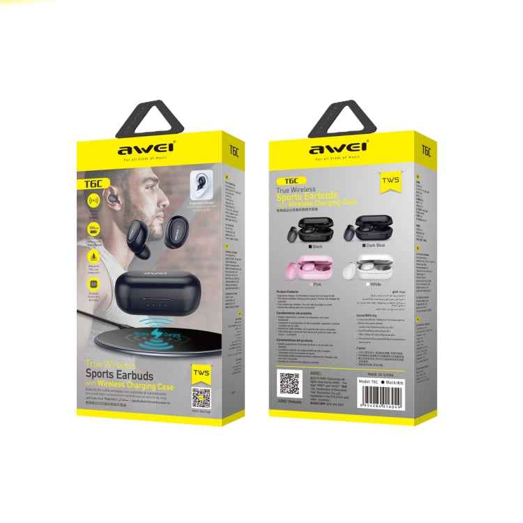 awei T6C Bluetooth 5.0 Stereo TWS Wireless Binaural Bluetooth Earphone, Support Wireless Charging Function