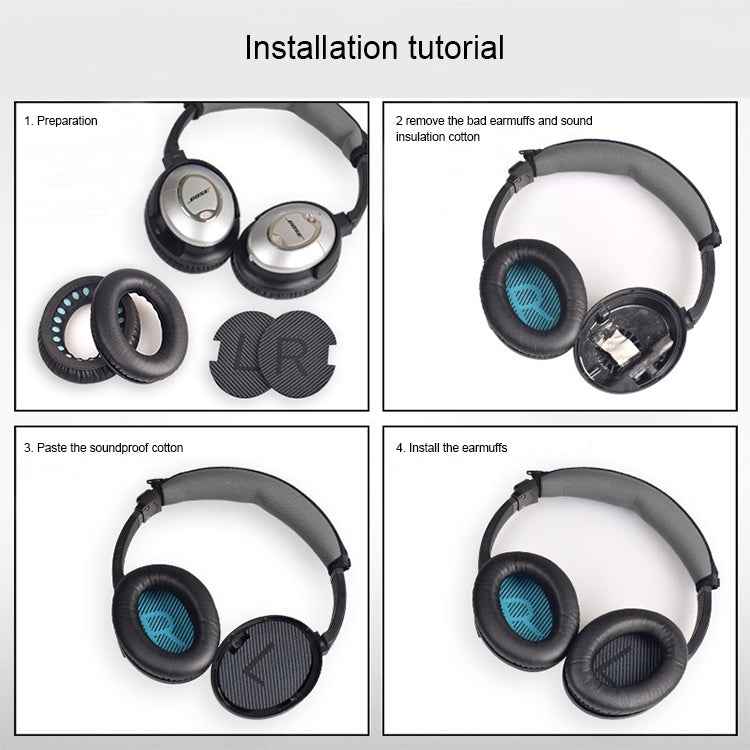 1 Pair Soft Earmuff Headphone Jacket with LR Cotton for BOSE QC2 / QC15 / AE2 / QC25