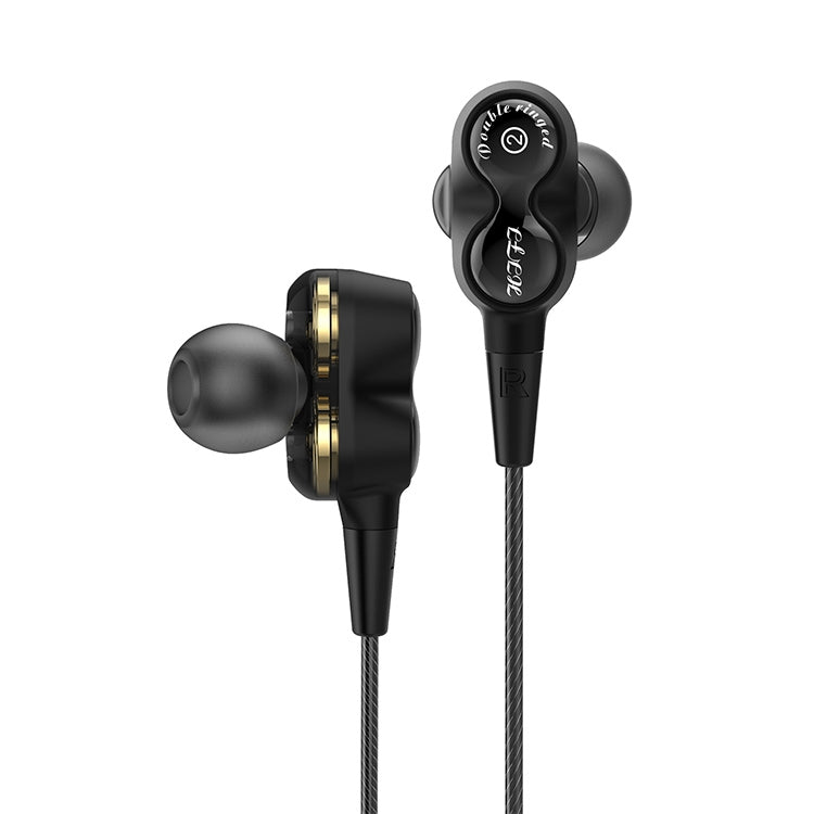 D12 1.2m Wired In Ear 3.5mm Interface Stereo Wire-Controlled HIFI Earphones Dual-motion Loop Running Game Music Headset With Packaging, D12 With Packaging (Black)