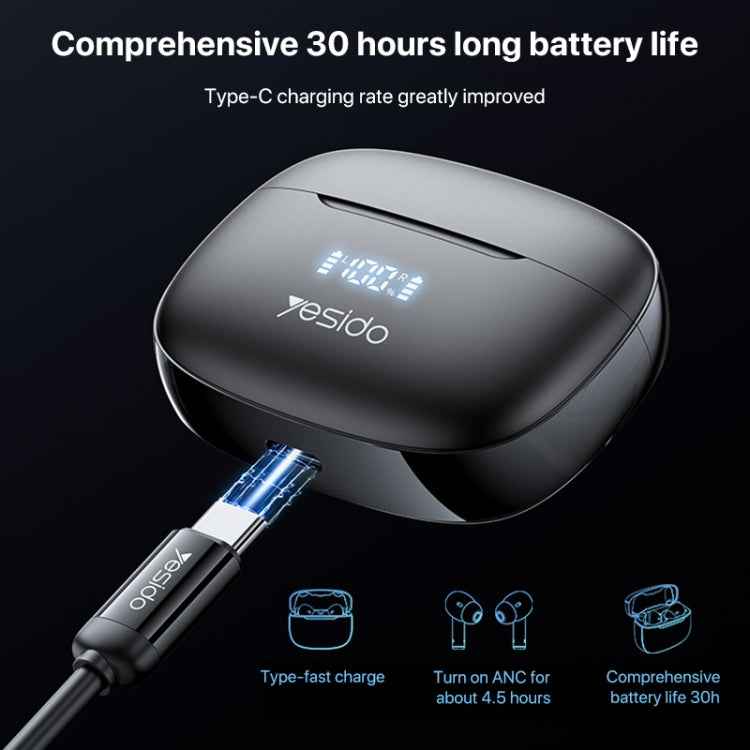 Yesido TWS23 Bluetooth 5.3 LED Digital Display TWS ANC Noise Reduction Wireless Bluetooth Earphone