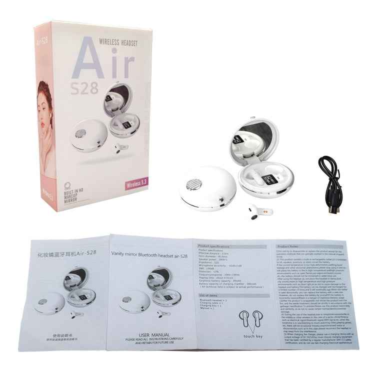 HXSJ Air-S28 TWS Bluetooth 5.3 True Wireless HiFi Stereo Make-up Mirror Earphones with Charging Case