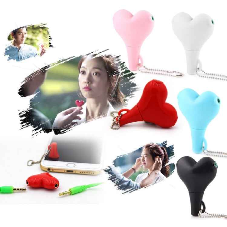 1 Male to 2 Females 3.5mm Jack Plug Multi-function Heart Shaped Earphone Audio Video Splitter Adapter with Key Chain for iPhone, iPad, iPod, Samsung, Xiaomi, HTC and Other 3.5 mm Audio Interface Electronic Digital Products