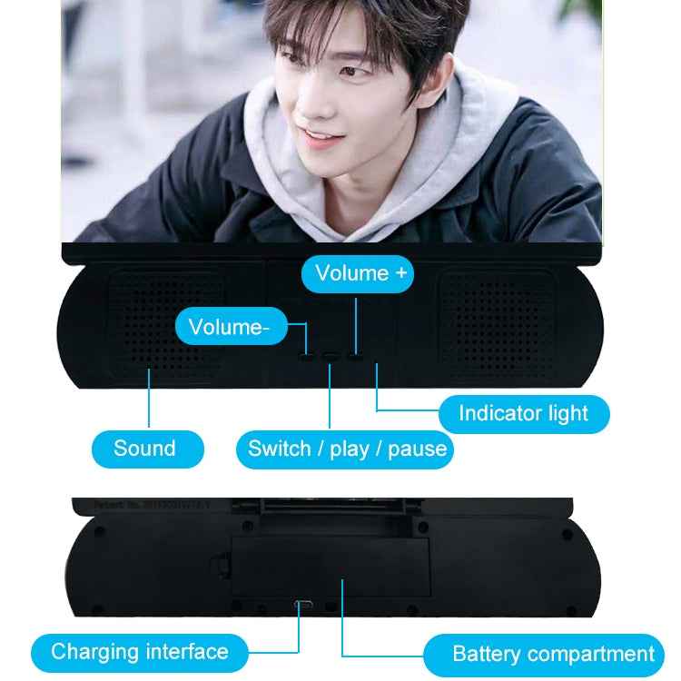 F9 10 inch Universal Chargeable Mobile Phone Screen Amplifier HD Video Amplifier with Silicone Suction Cup Stand & Bluetooth Speaker