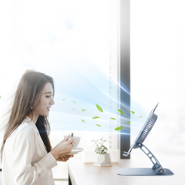 R-JUST HZ22 Dual-purpose Desktop Fan Aluminum Alloy Laptop Bracket with Light