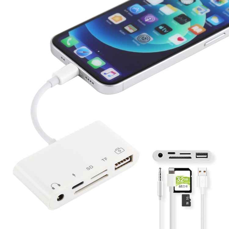 5 in 1 8 Pin to USB HUB And USB-C / Type-C And 3.5mm Earphone And SD And TF Card Reader