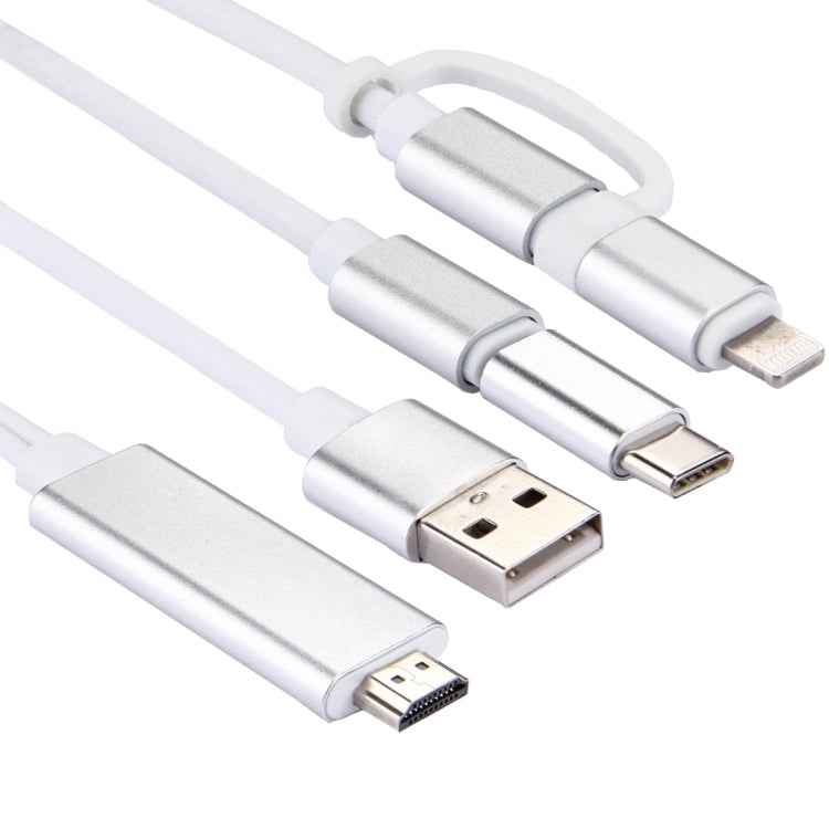 3 in 1 Micro USB & 8 Pin & Type-C to HDMI HD 1080P HDTV Adapter Cable