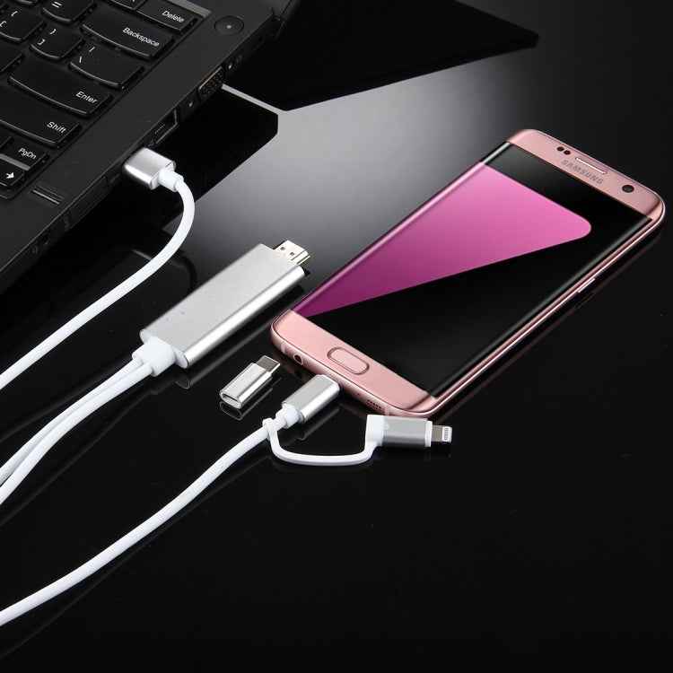 3 in 1 Micro USB & 8 Pin & Type-C to HDMI HD 1080P HDTV Adapter Cable