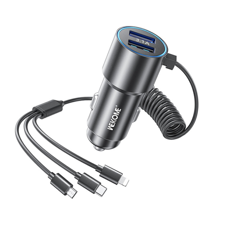 WK WP-C44 Pop Digital Series Ciahung 3-in-1 Cabled 33W Dual-USB Fast Car Charger, WP-C44 (Black), WP-C44 (Silver)