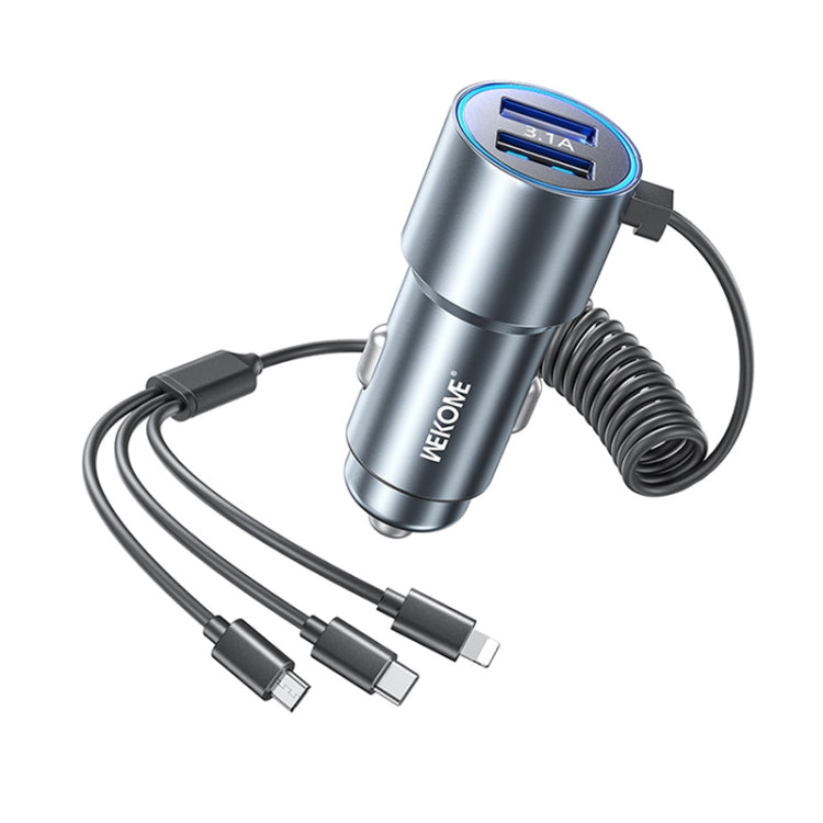 WK WP-C44 Pop Digital Series Ciahung 3-in-1 Cabled 33W Dual-USB Fast Car Charger, WP-C44 (Black), WP-C44 (Silver)