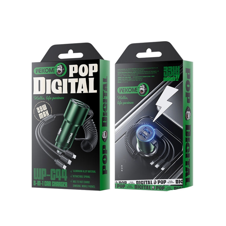 WK WP-C44 Pop Digital Series Ciahung 3-in-1 Cabled 33W Dual-USB Fast Car Charger, WP-C44 (Black), WP-C44 (Silver)