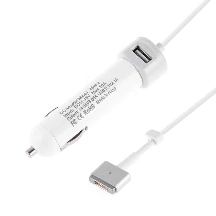 45W-2 5.1V 2.1A USB Interface Car Charger with 14.85V 3.05A T MagSafe 2 Interface Data Cable