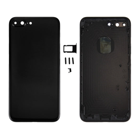 Carcasa completa 6 en 1 para iPhone 7 Plus (cubierta trasera + bandeja para tarjetas + tecla de control de volumen + botón de encendido + interruptor de silencio + tecla vibradora + letrero) (negro azabache)