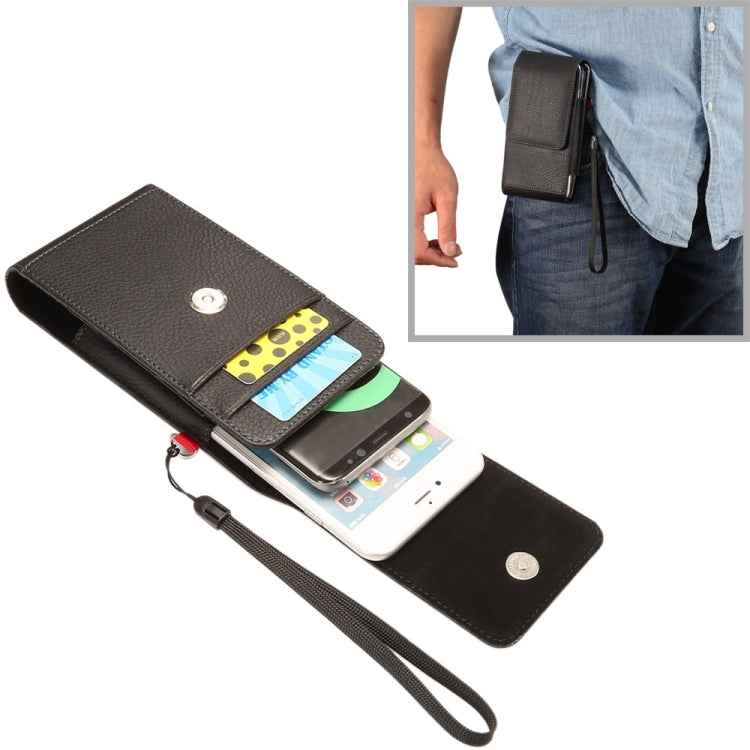 Universal Litchi Texture Vertical Flip Upright Lattice PU Leather Case / Waist Bag with Back Splint & Card Slots & Lanyard for iPhone 8 Plus & 7 Plus , Galaxy Note 8 / S8 Plus / S9+, Huawei Mate 8